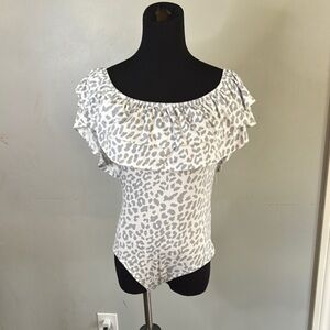 Polly & Esther White and Gray Leopard Print Bodysuit